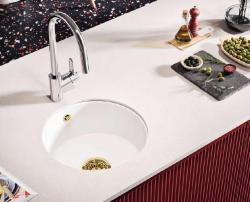 Ausmann Ceramic Ember Ceramiczny Biały Okrągły Zlew Nakładany i Podwieszany z Złotym Korkiem 1208971461