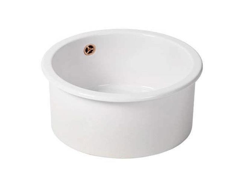 Ausmann Ceramic Ember Ceramiczny Biały Okrągły Zlew Na Blat i Pod Blatem z Miedzianą Wtyczką 1208971462