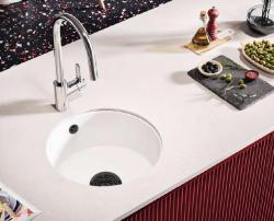 Ausmann Ceramic Ember Ceramiczny biały okrągły zlew na blat i podblatowy z czarnym korkiem 1208971464