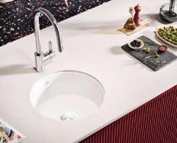 Ausmann Ceramic Ember Ceramiczny Biały Okrągły Zlew Do Montażu Na Wierzchu i Pod Spodem z Białą Wtyczką 1208971465