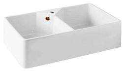 Ausmann Ceramic Mira Ceramiczny Biały Podwójny Zlew - Montaż Podblatowy i Międzyblatowy 793 x 450 mm z otworem na baterię i miedzianą zatyczką 1208971477