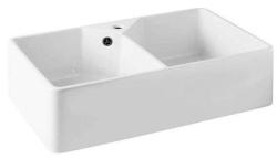 Ausmann Ceramic Mira Ceramiczny Biały Dwukomorowy Zlew - Montaż Podblatowy i Międzyblatowy 793 x 450 mm z otworem na kran i metalową zatyczką Gun 1208971478
