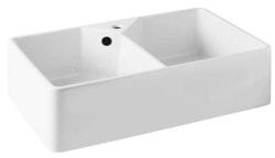 Ausmann Ceramic Mira Ceramiczny Biały Podwójny Zlew - Podbudowa i Półpiętro 793 x 450 mm z otworem na kran i Czarną wtyczką 1208971479