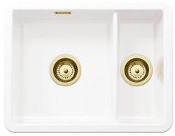 Ausmann Ceramic Ember Ceramiczny Biały Półtorej Komory Zlew Na Blat i Pod Blat 495 x 370 mm z Złotymi Korkami 1208970736