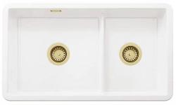 Ausmann Ceramic Ember Ceramiczny Biały Półtora Zlew Nałożony i Podbudowa 733 x 401 mm z Złotymi Korkami 1208971518