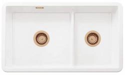 Ausmann Ceramic Ember Ceramiczny Biały Półtora Zlewozmywak Montaż na Wierzchu i Montaż na Dołu 733 x 401 mm z Miedzianymi Korkami 1208971519