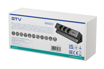 Gniazdo meblowe BASCO, 3xSHUKO, USB A+C, kabel 1,5 m, czarne