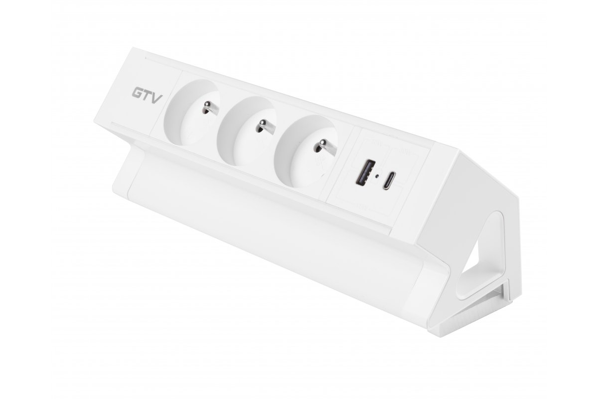 Gniazdo meblowe Basco, 3 x gniazdo z uziemieniem, USB A+C, kabel 1,5 m, białe z montażem