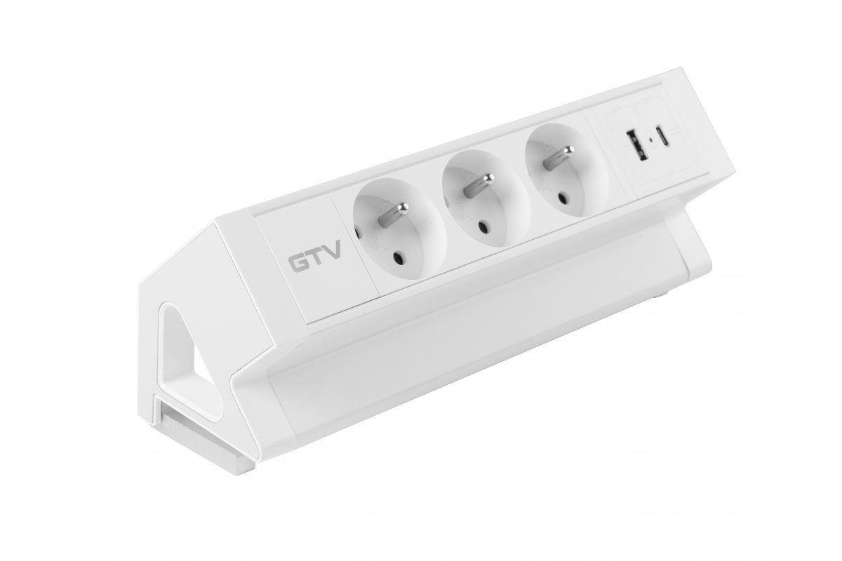 Gniazdo meblowe Basco, 3 x gniazdo z uziemieniem, USB A+C, kabel 1,5 m, białe z montażem