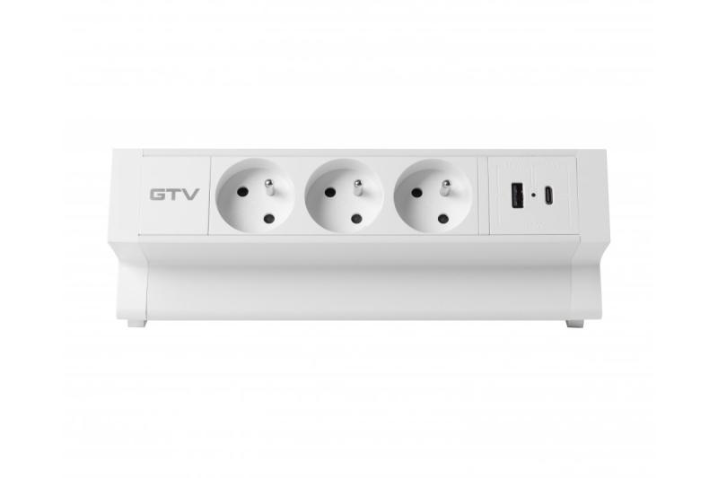 Gniazdo meblowe Basco, 3 x gniazdo z uziemieniem, USB A+C, kabel 1,5 m, białe z montażem