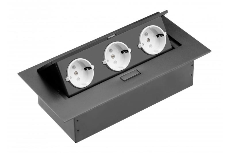 Gniazdo meblowe, 3xSCHUKO, kabel 1,5 m, czarne