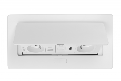 Gniazdo meblowe MULTISOFT 2x gniazdo z uziemieniem, USB A+C, RJ45, HDMI, kabel zasilający z wtyczką, białe