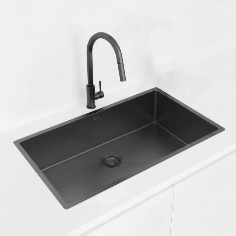 Pure.Sink Luxion Duża czarna umywalka PVD 74 x 40 cm do montażu podblatowego, wpuszczanego i natynkowego PLX7440-63