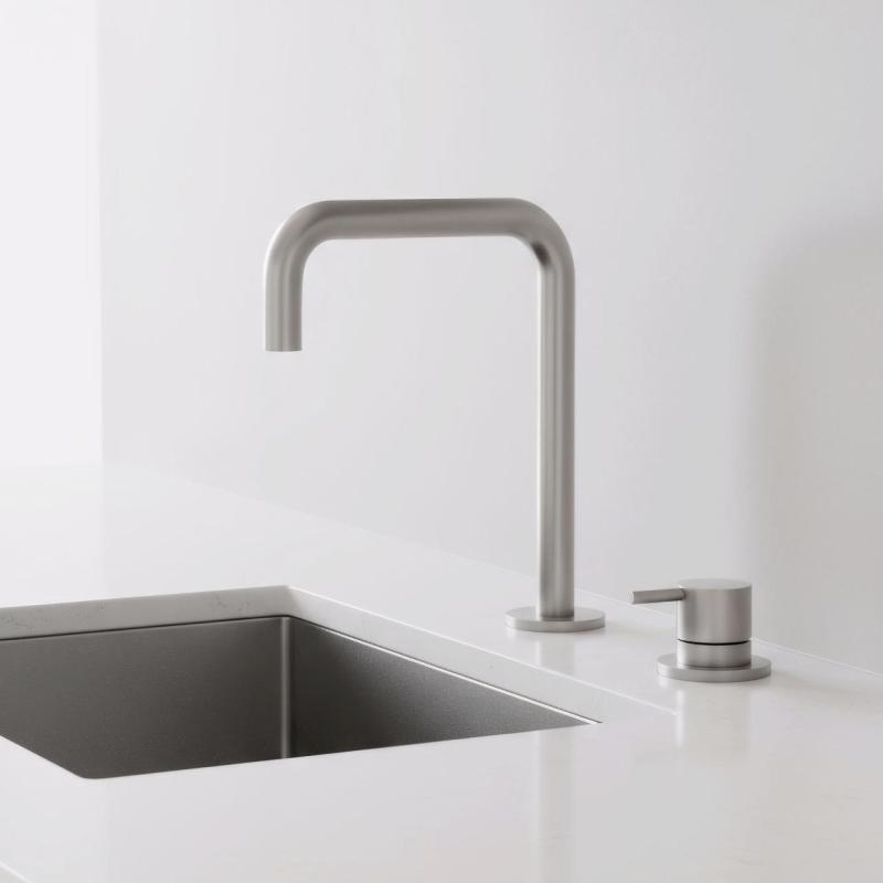 Pure.Sink Luxion 2-otworowa bateria kuchenna z litego stali nierdzewnej z wygiętą wylewką PLX2HU-02