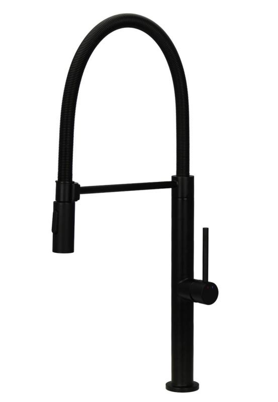 Pure.Sink Luxion Matowa czarna bateria kuchenna profi z elastycznym wylewką i 2 rodzajami strumienia PLXFLEX-10