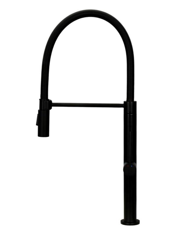 Pure.Sink Luxion Matowa czarna bateria kuchenna profi z elastycznym wylewką i 2 rodzajami strumienia PLXFLEX-10