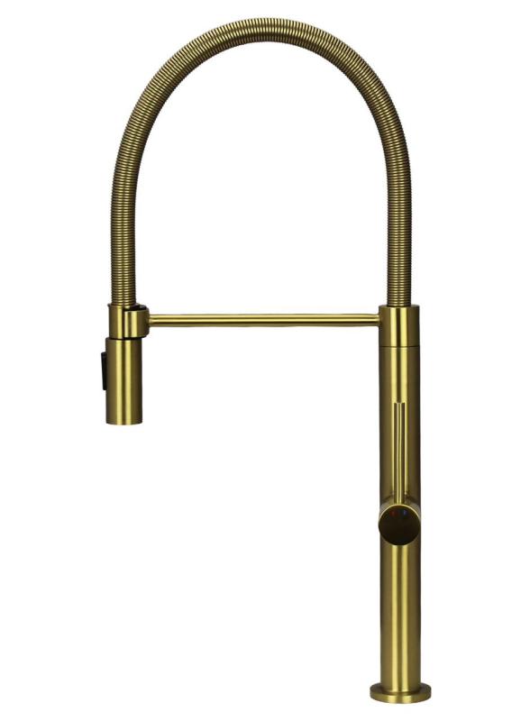 Pure.Sink Luxion Złoty kran kuchenny profi z elastyczną wylewką i 2 rodzajami strumienia PLXFLEX-60