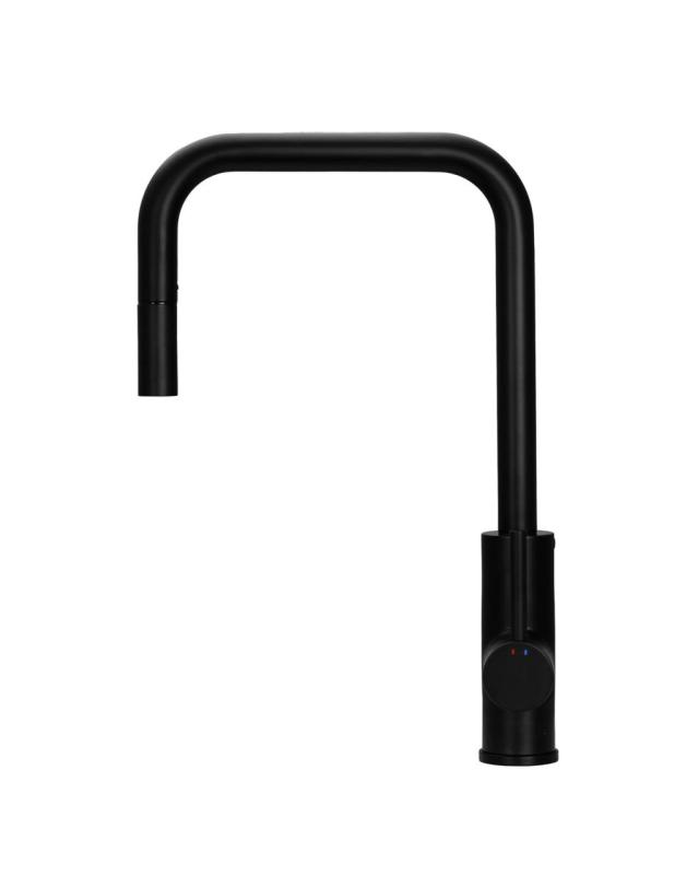 Pure.Sink Luxion Matowa czarna bateria kuchenna kwadratowa z wyciąganą wylewką PLXSQUA-10