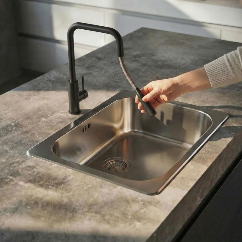 Pure.Sink Luxion Matowa czarna bateria kuchenna kwadratowa z wyciąganą wylewką PLXSQUA-10