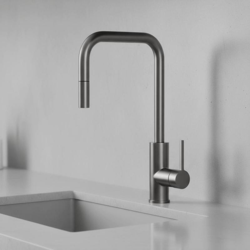Pure.Sink Luxion Gun metal kran kuchenny kwadratowy z wyciąganą wylewką PLXSQUA-61
