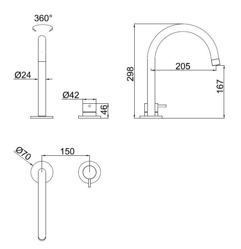 Pure.Sink Luxion 2-otworowa matowa czarna bateria kuchenna z okrągłą wylewką PLX2HR-10