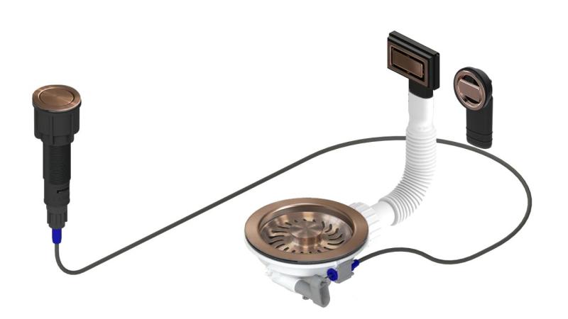 Granitowy Komplet Odpływowy z Miedzi z przyciskiem-waste z korkiem, plus prostokątny i okrągły przelew 1208971744