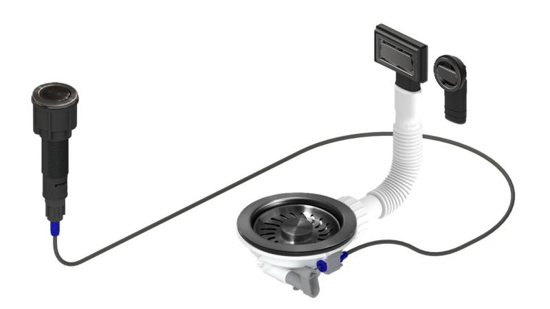 Zestaw odpływowy Granitemy Gun metal z przyciskiem odpływowym i korkiem, plus prostokątny i okrągły przelew 1208971745