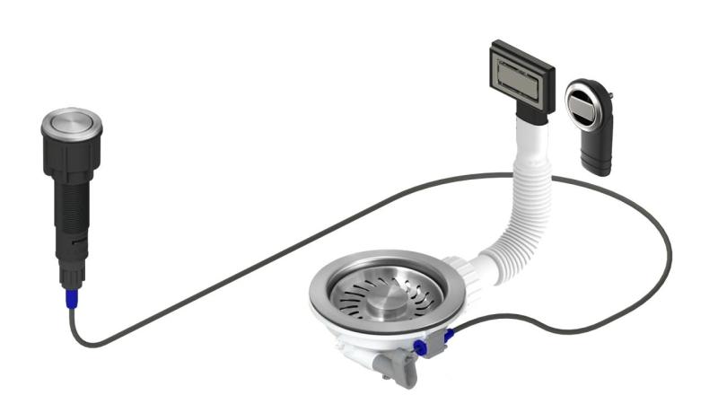 Zestaw odpływowy Granitemy RVS z przyciskiem-waste i korkiem, plus prostokątny i okrągły przelew 1208971748