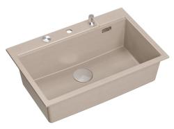 Quadri Hard Rock Beige granitowy montaż dużej zlewozmywaki 76x50cm wraz z korkiem ze stali nierdzewnej i akcesoriami 1208971751