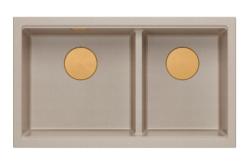Quadri Newport II Podwójna Beżowa Granitowa Zlewka Nablatowa 76x45 cm z Miedzianą Wtyczką 1208971752