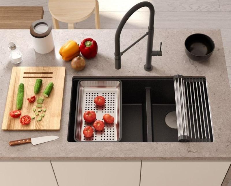 Quadri Newport II Podwójna Beżowa Granitowa Zlewka Nablatowa 76x45 cm z Miedzianą Wtyczką 1208971752