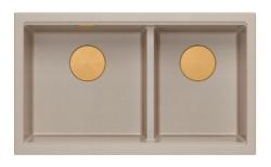 Quadri Newport II Podwójny Beżowy Granitowy Zlew Podbudowy 702 x 390 mm z Miedzianą Zatyczką 1208971755