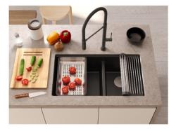 Quadri Newport II Podwójny Beżowy Granitowy Zlewozmywak Podblatowy 702 x 390 mm z korkiem ze stali nierdzewnej 1208971757