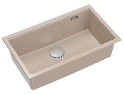 Quadri Newport II duży i głęboki zlew granitowy do montażu na wierzchu i pod blatem. Beżowy zlew 76x45cm z korkiem ze stali nierdzewnej 1208971760