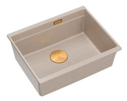 Quadri Newport II granitowy zlew podbudowany w kolorze beżowym 560x450mm z miedzianą wtyczką i korkiem odpływowym 1208971764