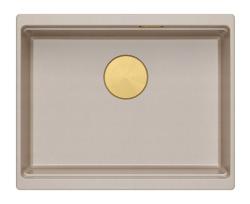 Quadri Newport II granitowy zlew podblatowy beżowy 560x450mm z złotą wtyczką i korkiem odpływowym 1208971765