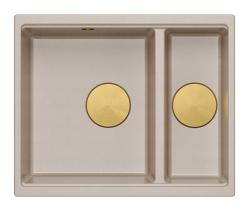 Quadri Newport II beżowy 1,5 zlewozmywak granitowy do zabudowy i podbudowy 555x460mm ze złotą zatyczką 1208971768