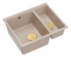 Quadri Newport II beżowy 1,5 zlewozmywak granitowy do zabudowy i podbudowy 555x460mm ze złotą zatyczką 1208971768