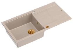 Quadri Luton beżowy granitowy zlew montowany z ociekaczem, odwracalny 100x50cm z miedzianym korkiem 1208971770