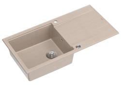 Quadri Luton beżowy granitowy zlew nablatowy z ociekaczem, odwracalny 100x50cm z korkiem ze stali nierdzewnej 1208971772
