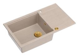 Quadri Luton beżowy granitowy duży zlewozmywak montowany z ociekaczem, odwracalny 86x50cm z złotym korkiem 1208971774