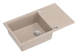 Quadri Luton beżowy granitowy duży zlew nawierzchniowy z ociekaczem odwracalnym 86x50cm z korkiem ze stali nierdzewnej 1208971775