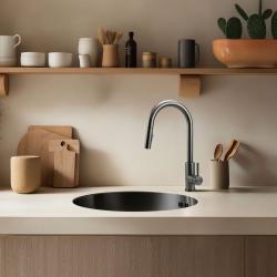 Pure.Sink Rondo Gun metal Okrągły zlew do montażu płaskiego, podtynkowego i nadblatowego 38 cm PRN38-61