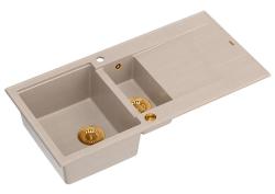 Quadri Luton beżowy granitowy zlew nawierzchniowy 1,5 komory z ociekaczem, odwracalny 100x50cm z miedzianą zatyczką 1208971792