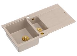 Quadri Luton beżowy granitowy zlew nadszafkowy 1,5 komory z ociekaczem odwracalny 100x50cm z złotym korkiem 1208971793