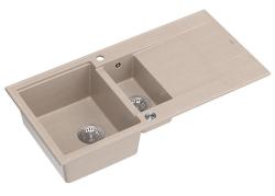 Quadri Luton beżowy granitowy zlew montowany z 1,5 komorą i ociekaczem odwracalnym 100x50cm z korkiem ze stali nierdzewnej 1208971794
