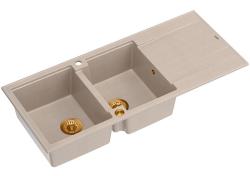 Quadri Luton konstrukcja podwójnego granitowego zlewu pearl beige z częścią ociekową 116x50 cm z miedzianą zatyczką 1208971801