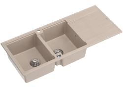 Budowa Quadri Luton z podwójnym granitowym zlewem w kolorze beż perłowy z miejscem do osuszania 116x50 cm z korkiem ze stali nierdzewnej 1208971812
