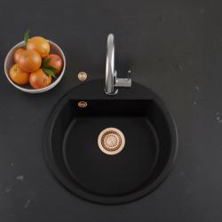GraniteMy Bremen okrągły granitowy zlew 43 cm, czarny, do montażu na wierzchu i od spodu, z otworem na kran i automatyczną miedzianą zatyczką 1208971838