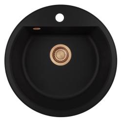 GraniteMy Bremen okrągły granitowy zlew 43 cm, czarny, do montażu na wierzchu i od spodu, z otworem na kran i automatyczną miedzianą zatyczką 1208971838